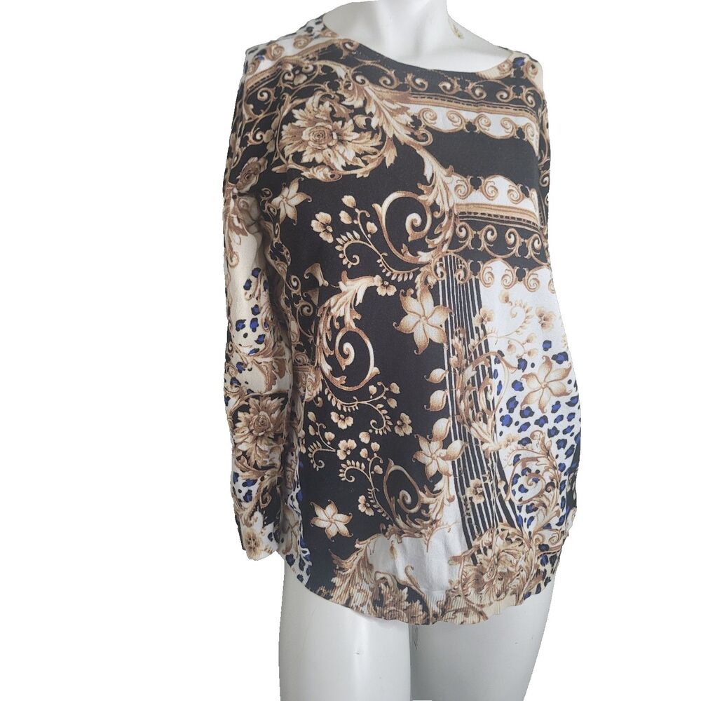 Cable & Gauge Large sweatshirt paisley longsleeve ribbed stretch gold